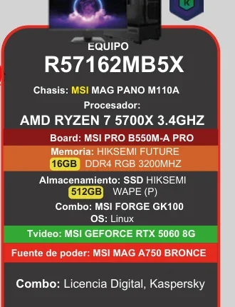 Equipo Power Group R57162MB5X AMD Ryzen 5 5600GT - Comprar en ZonaTech